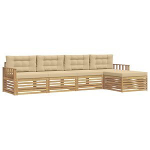 vidaXL Outdoor-Sofagarnitur 5 stk. Wei&szlig; und Beige Polyester
