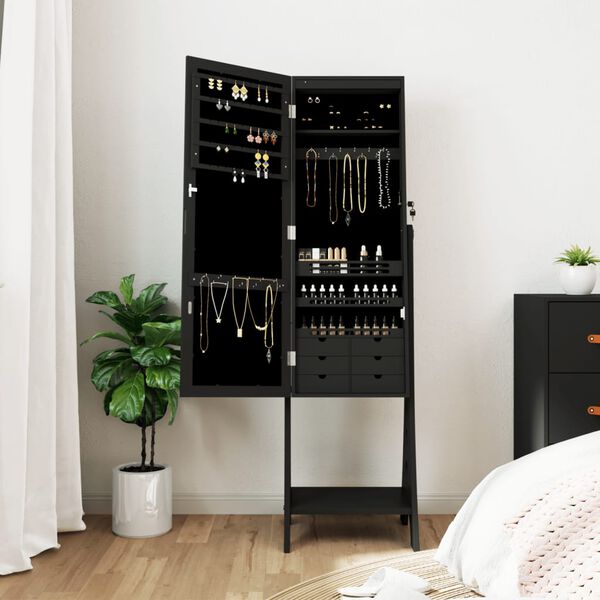 vidaXL Schmuckschrank mit Spiegel &LED-Beleuchtung Freistehend Schwarz