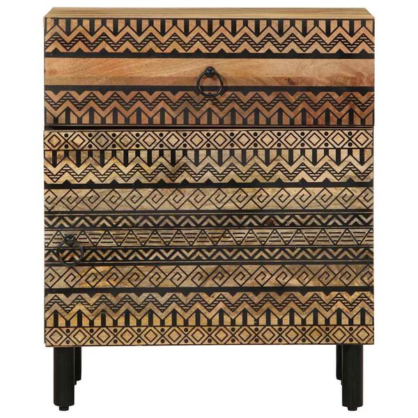 vidaXL Nachttisch Schwarz 50x33x60 cm Raues Mangoholz