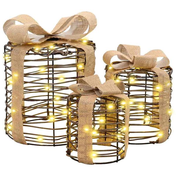 vidaXL Geschenkbox Dekoration 3 pcs Warmwei&szlig; 20 x 20 x 20 cm Rattan