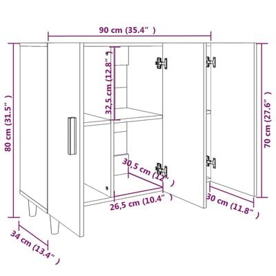 vidaXL Sideboard Grau Sonoma 90x34x80 cm Holzwerkstoff