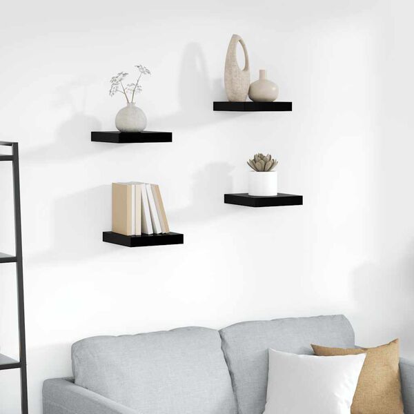 vidaXL Schweberegale 4 Stk. Hochglanz-Schwarz 23x23,5x3,8 cm MDF