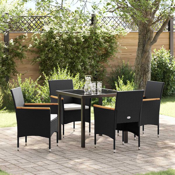 vidaXL Garten Essgruppe mit Kissen 5 pcs Schwarz Poly-Rattan