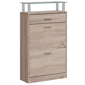 vidaXL Schuhschrank mit Schubfach & oberes Glasregal Holz Eichenoptik