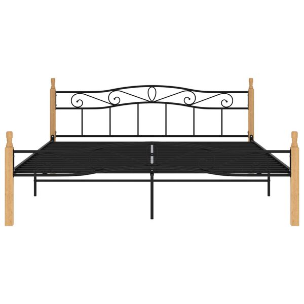 vidaXL Bettgestell Schwarz Metall und Massivholz Eiche 200x200 cm
