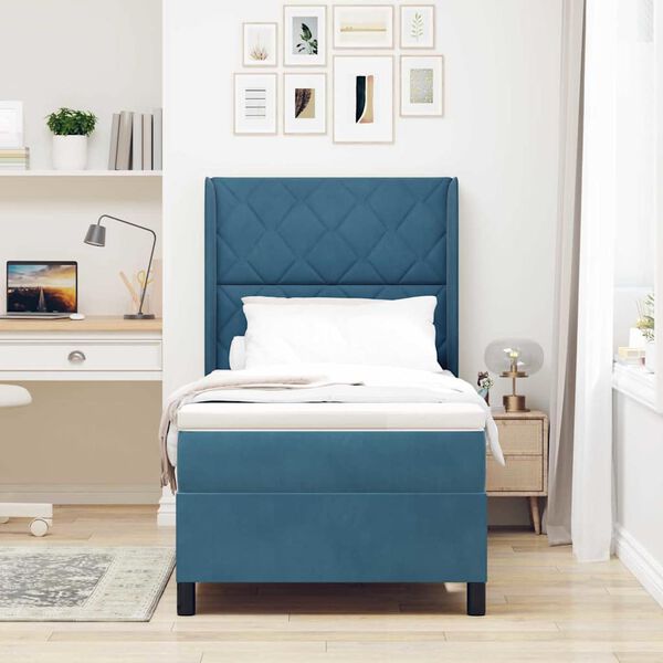 vidaXL Boxspringbett mit Kopfteil Blau 90 x 190 cm Samt