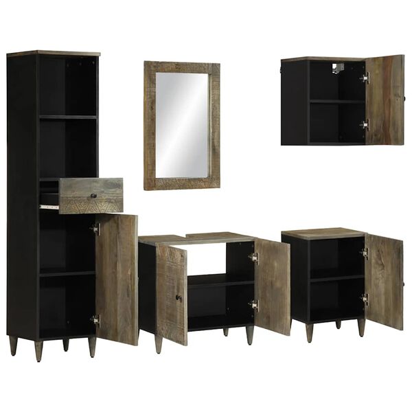 vidaXL 5-tlg. Badm&ouml;bel-Set Massivholz Mango