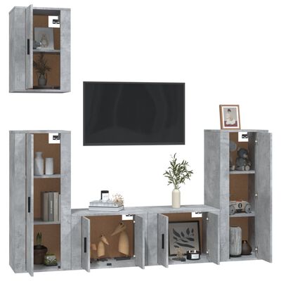 vidaXL 5-tlg. TV-Schrank-Set Betongrau Holzwerkstoff