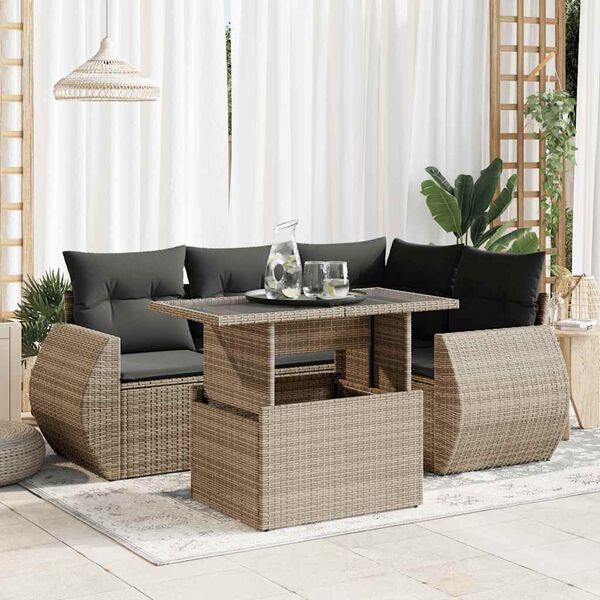 vidaXL 5-tlg. Garten-Sofagarnitur mit Kissen Grau Poly Rattan