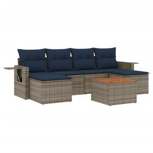 vidaXL 7-teiliges Gartensofa-Set mit Kissen, grau, Polyrattan