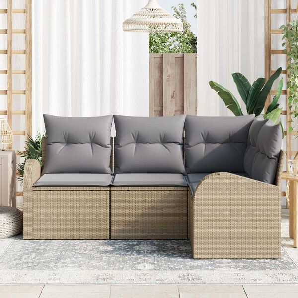 vidaXL Gartensofa-set Beige Poly-Rattan
