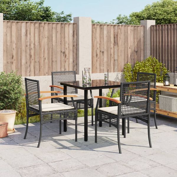 vidaXL 5-tlg. Garten-Essgruppe mit Kissen Schwarz Poly Rattan