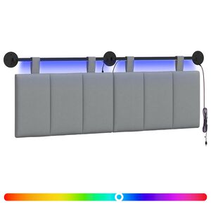 vidaXL H&auml;ngendes Kopfteil Mit LED Licht Hellgrau Stoff