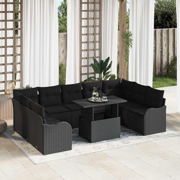 vidaXL Gartensofa-set mit Kissen mit Kissen 10 pcs Schwarz Poly Rattan