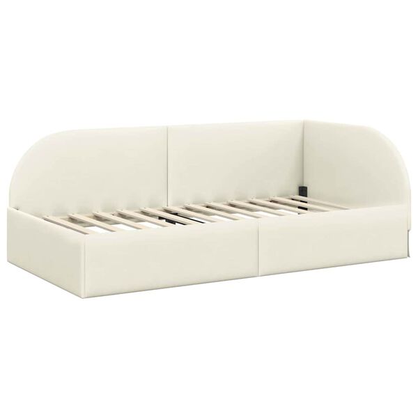 vidaXL Eckbettgestell mit Kopfteil Creme 90 cm x 200 cm Stoff
