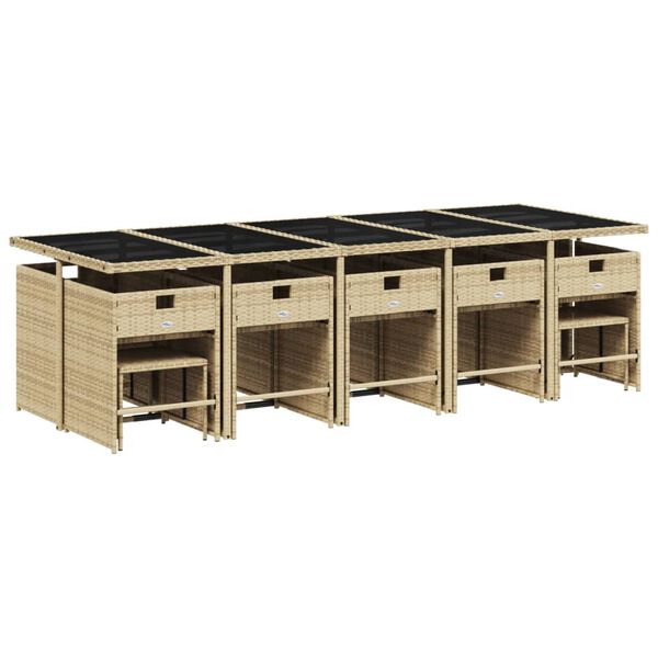 vidaXL 15-tlg. Garten-Essgruppe mit Kissen Beige Poly Rattan