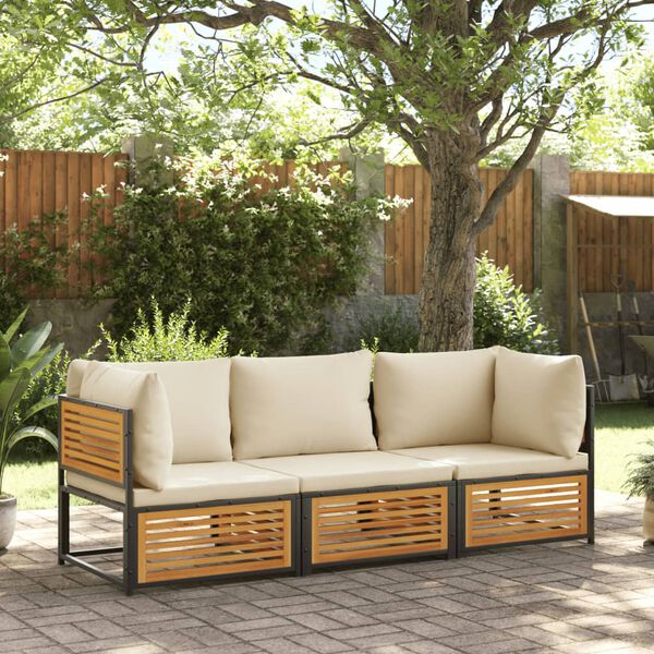 vidaXL 3-tlg. Garten-Sofagarnitur mit Kissen Massivholz Akazie