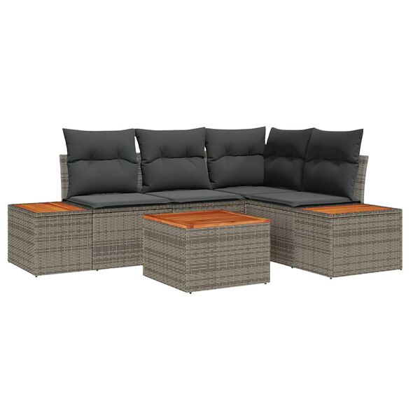 vidaXL Gartensofa-set mit Kissen 5 pcs Grau Poly-Rattan