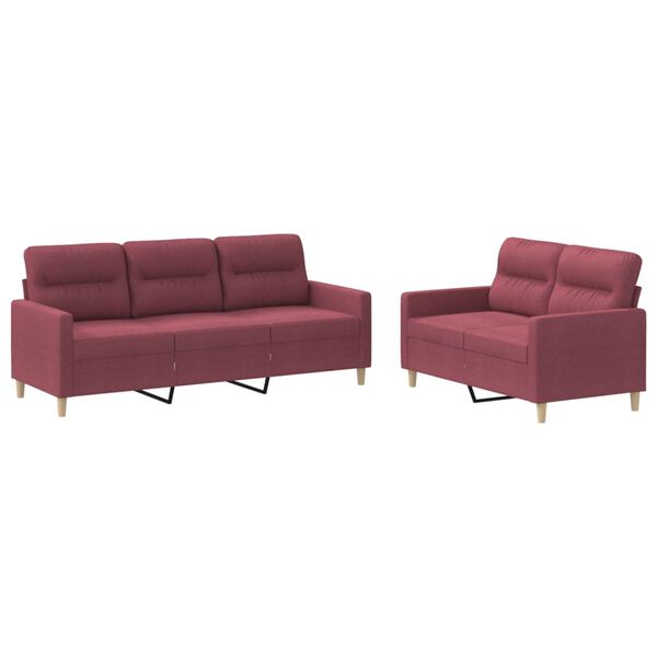 vidaXL 2-tlg. Sofagarnitur mit Kissen Weinrot Stoff