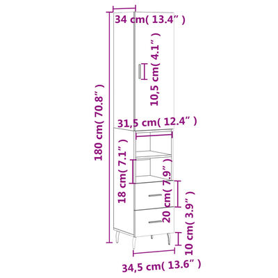 vidaXL Highboard Sonoma-Eiche 34,5x34x180 cm Holzwerkstoff