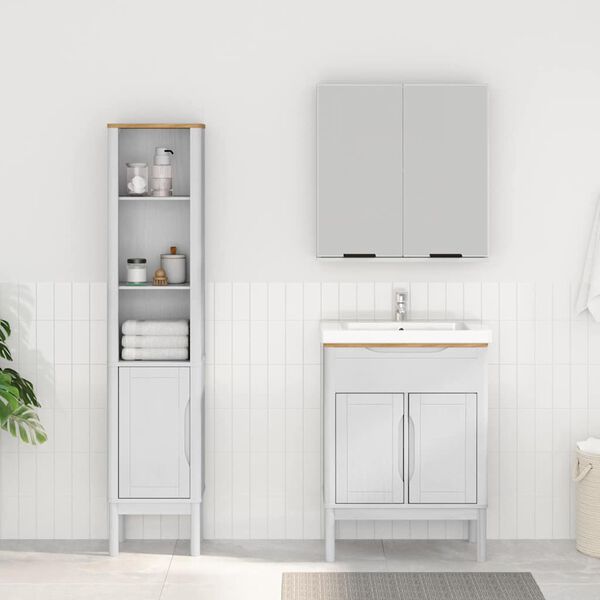 vidaXL Badezimmerm&ouml;bel-Set mit T&uuml;r FLORO 2 pcs Wei&szlig; Massivholz Kiefer