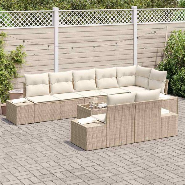 vidaXL Gartensofa-set mit Speicher Beige und Creme Poly Rattan