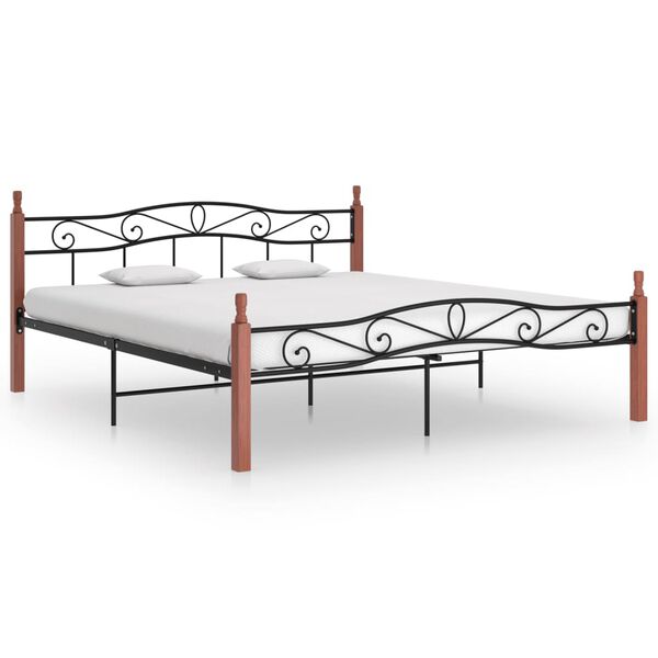 vidaXL Bettgestell Schwarz Metall und Massivholz Eiche 200x200 cm