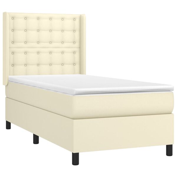 vidaXL Boxspringbett mit Matratze & LED Creme 90x200 cm Kunstleder