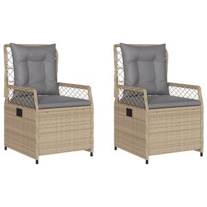 vidaXL Gartensessel 2 Stk. Verstellbar Beige Poly Rattan