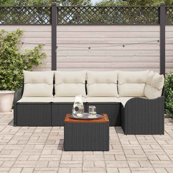 vidaXL Gartensofa-set mit Kissen 6 pcs Schwarz Poly-Rattan