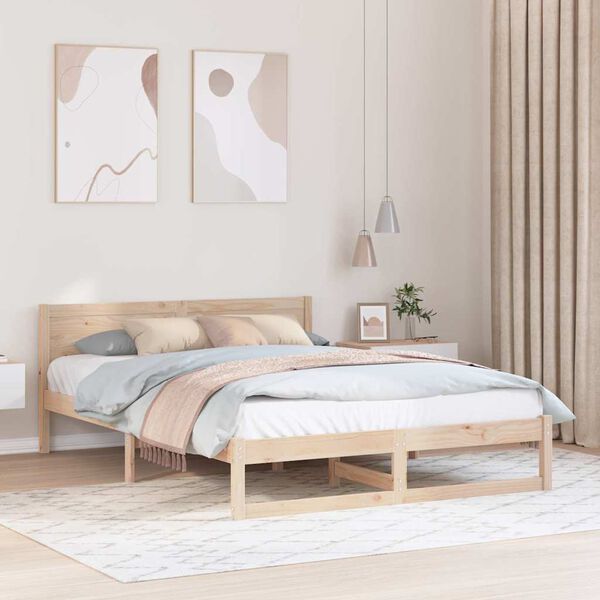 vidaXL Bettrahmen mit Kopfteil Natur 150 x 200 cm Massives Kiefernholz