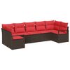 vidaXL Gartensofa-set mit Kissen 7 pcs Braun und Rot Poly-Rattan