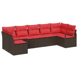 vidaXL Gartensofa-set mit Kissen 7 pcs Braun und Rot Poly-Rattan
