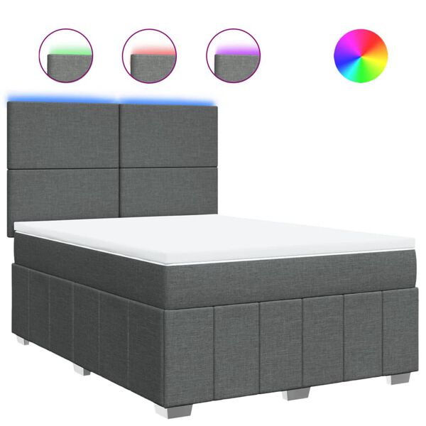vidaXL Boxspringbett mit Matratze Dunkelgrau 140x190 cm Stoff