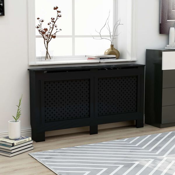 vidaXL Heizk&ouml;rperverkleidung Schwarz 152x19x81,5 cm MDF