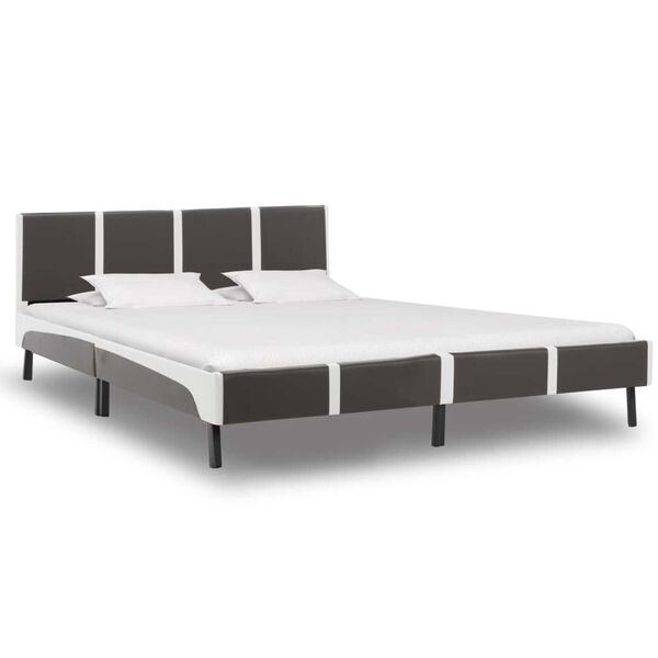 vidaXL Bett mit Matratze Grau und Wei&szlig; Kunstleder 180 x 200 cm