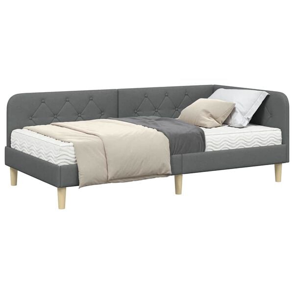 vidaXL Eckbettgestell mit Matratze Dunkelgrau 100 x 200 cm Stoff