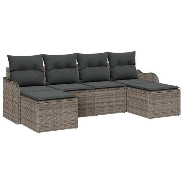vidaXL Gartensofa-set mit Speicher 6 pcs Grau Poly-Rattan