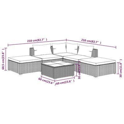 vidaXL 6-tlg. Garten-Lounge-Set mit Kissen Poly Rattan Schwarz