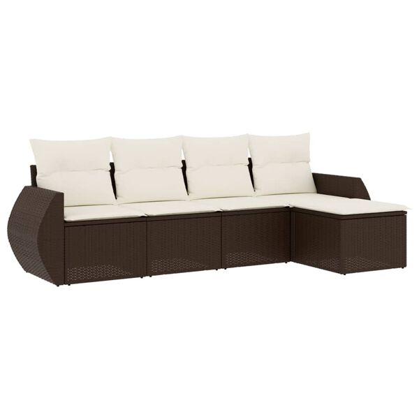 vidaXL 5-tlg. Garten-Sofagarnitur mit Kissen Braun Poly Rattan