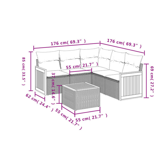 vidaXL 6-tlg. Garten-Sofagarnitur mit Kissen Beige Poly Rattan