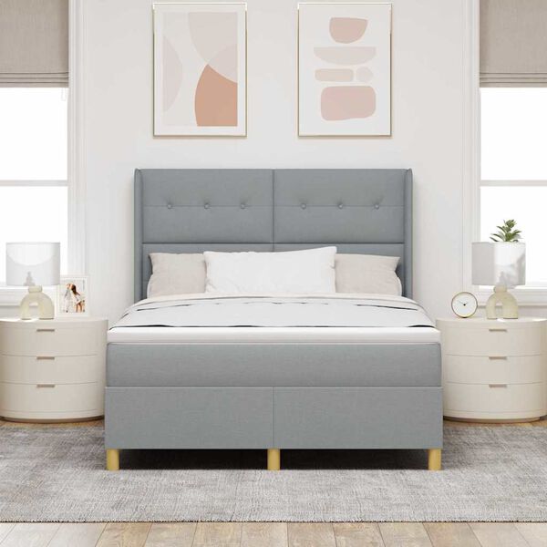 vidaXL Boxspringbett mit Matratze Hellgrau 140 x 200 cm Stoff