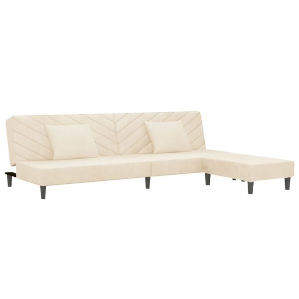 vidaXL Schlafsofa 2-Sitzer mit 2 Kissen und Fu&szlig;hocker Creme Samt