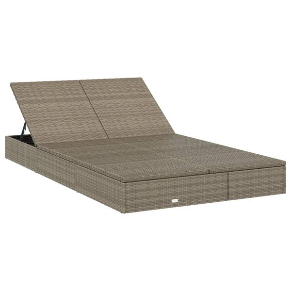 vidaXL Sonnenliege f&uuml;r 2 Personen mit Auflage Grau Poly Rattan