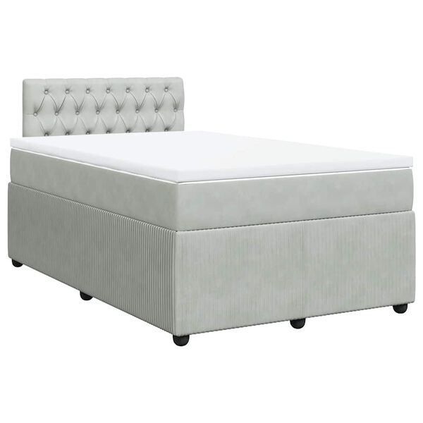 vidaXL Boxspringbett mit Matratze Hellgrau 120x200 cm Samt