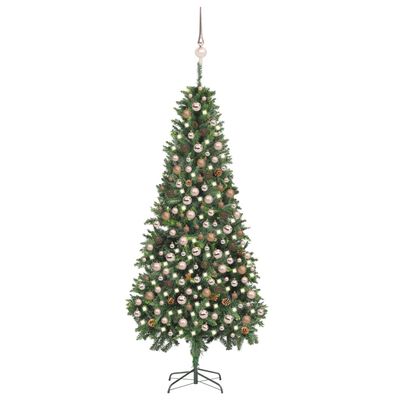 vidaXL Künstlicher Weihnachtsbaum mit Beleuchtung Kugeln Zapfen 210 cm