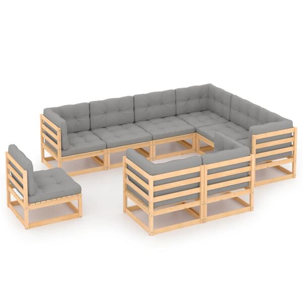 vidaXL 9-tlg. Garten-Lounge-Set mit Kissen Massivholz Kiefer
