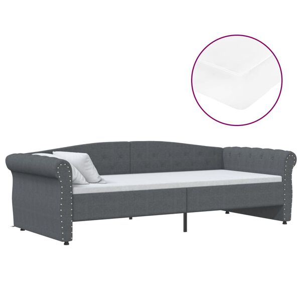 vidaXL Tagesbett mit Matratze USB Dunkelgrau Stoff 90x200 cm