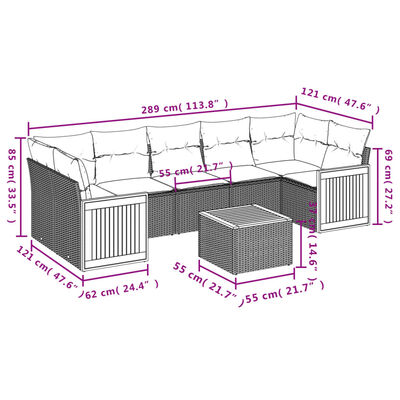 vidaXL 8-tlg. Garten-Sofagarnitur mit Kissen Beige Poly Rattan