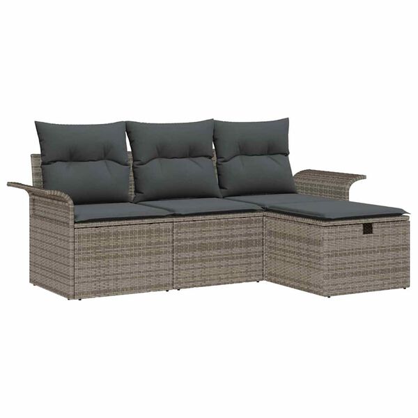 vidaXL Gartensofa-set mit Kissen mit Speicher 4 pcs Poly Rattan